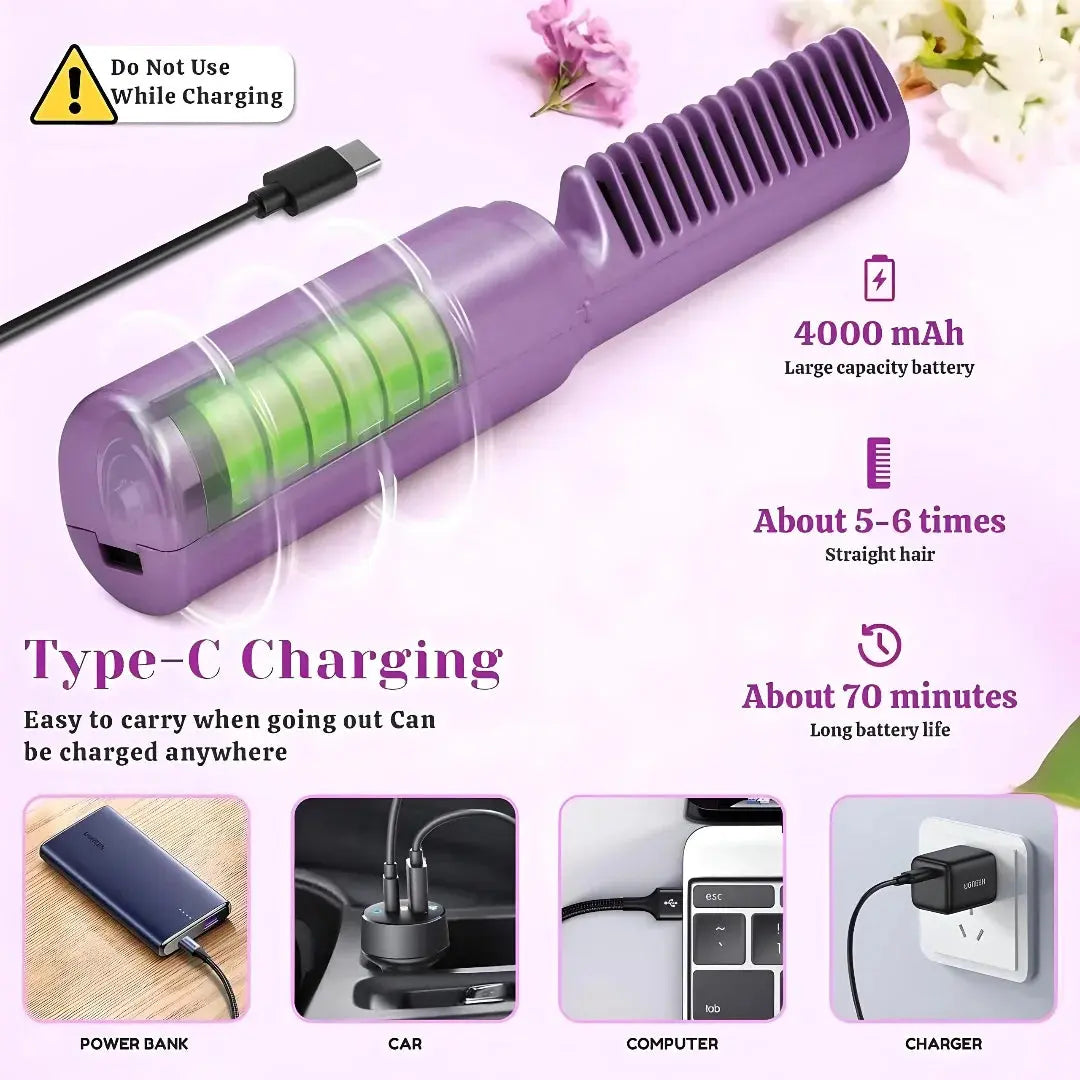 2 in 1 Rechargeable Hair Straightener + Comb